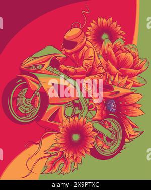 vektordarstellung eines Sportmotorrads mit Blume Stock Vektor