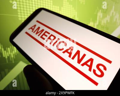 Konskie, Polen - 30. Mai 2024: Das Firmenlogo von Americanas wird auf dem Mobiltelefon angezeigt Stockfoto