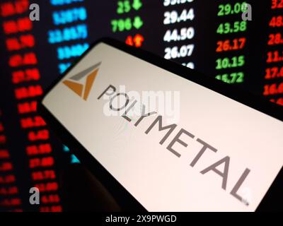 Konskie, Polen – 30. Mai 2024: Firmenlogo aus Polymetal auf dem Mobiltelefon Stockfoto