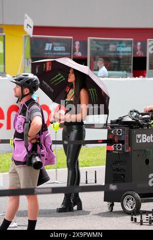 Mugello, Italien. Juni 2024. 02.06.2024, Autodromo Internazionale del Mugello, Mugello, MotoGP Grand Prix 2024, im Bild Grid Girls in Mugello. Quelle: dpa/Alamy Live News Stockfoto