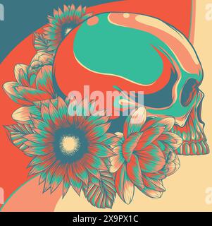 vektordarstellung des Schädels mit Blumenverzierung auf weißem Hintergrund Stock Vektor