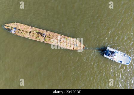 Eine 17 Meter lange Insel, die aus recycelten Wasserrohren aus Kunststoff besteht, wird im Rahmen des Festival of Nature in Bristol Harbour und der ersten schwimmenden Ökosysteminseln der Stadt, die zu einem festen Bestandteil am Capricorn Quay werden, eingeführt. Bilddatum: Sonntag, 2. Juni 2024. Stockfoto