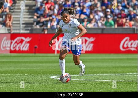 Commerce City, CO, USA. Juni 2024. Die US-Stürmerin Catarina Macario (7) bewegt den Ball während des Internationalen Frauenfußballspiels zwischen der US-Frauennationalmannschaft und Korea im Dick's Sporting Goods Park in Commerce City, CO. Kevin Langley/Sports South Media/CSM/Alamy Live News Stockfoto