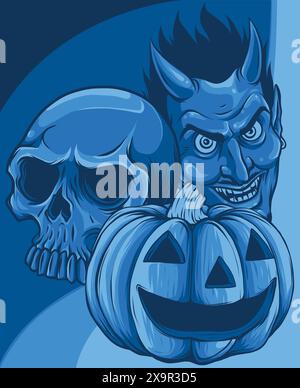 vektordarstellung eines Halloween-Kürbiss mit Schädeln Stock Vektor