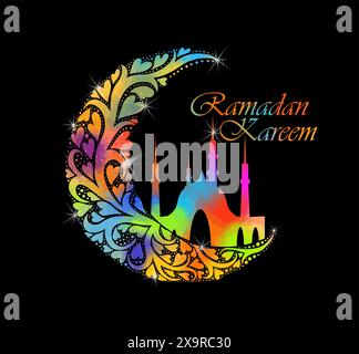 Ramadan Karim Arabisch auf schwarzem Hintergrund. Ramadan Kareem Urlaub. Handzeichnung. Nicht AI, Vektorillustration Stock Vektor