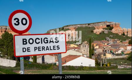 Blick auf Bocigas de Pewrales, Dorf in Spanien Stockfoto