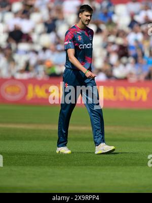 NORTHAMPTON, GROSSBRITANNIEN. Juni 2024. George Scrimshaw aus Northamptonshire während des T20 Vitality Blast-Spiels zwischen Northamptonshire Steelbacks und Yorkshire Vikings im County Ground in Northampton, England Credit: PATRICK ANTHONISZ/Alamy Live News Stockfoto