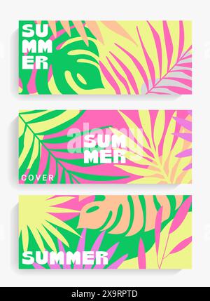Tropisches Design, helle horizontale Banner im Sommer. Stock Vektor