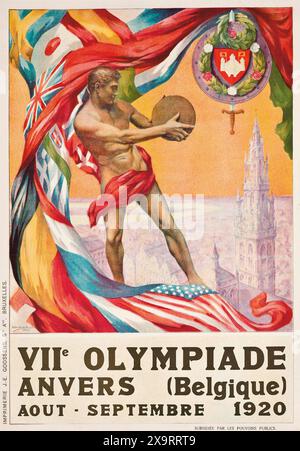 Vintage-Poster Der Olympischen Sommerspiele. 1920 Olympische Spiele In Anvers, Belgien. Stockfoto