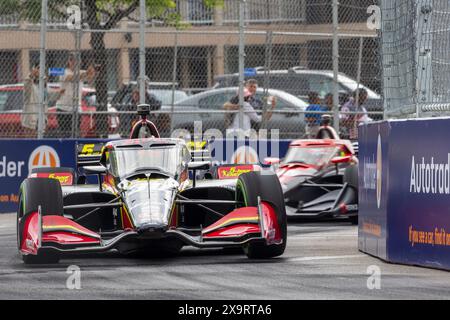 Detroit, Michigan, USA. 2. Juni 2024: Pietro Fittipaldi (30) fährt Rahal Letterman Lanigan Racing während des Chevrolet Detroit Grand Prix. Die NTT IndyCar Series veranstaltet den Chevrolet Grand Prix in den Straßen der Innenstadt von Detroit, Michigan. (Jonathan Tenca/CSM) Credit: CAL Sport Media/Alamy Live News Stockfoto