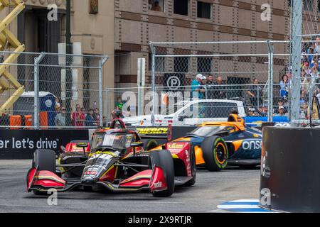 Detroit, Michigan, USA. 2. Juni 2024: Pietro Fittipaldi (30) fährt Rahal Letterman Lanigan Racing während des Chevrolet Detroit Grand Prix. Die NTT IndyCar Series veranstaltet den Chevrolet Grand Prix in den Straßen der Innenstadt von Detroit, Michigan. (Jonathan Tenca/CSM) Credit: CAL Sport Media/Alamy Live News Stockfoto