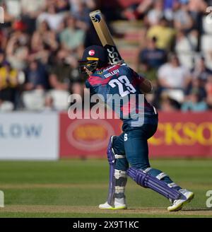 NORTHAMPTON, GROSSBRITANNIEN. Juni 2024. DavidWilley schlägt für Northamptonshire während des T20 Vitality Blast-Spiels zwischen Northamptonshire Steelbacks und Yorkshire Vikings auf dem County Ground in Northampton, England Credit: PATRICK ANTHONISZ/Alamy Live News Stockfoto