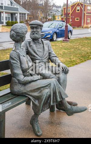 Alexander Graham Bell und seine Frau Mabel (Hubbard) Bell Statue in Baddeck, Nova Scotia, Kanada Stockfoto