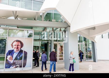 Miami Beach Florida, New World Symphony NWS Center Center, Architekt Frank Gehry, Außeneingang, Plakatschilder Informationen, Werbung Stockfoto