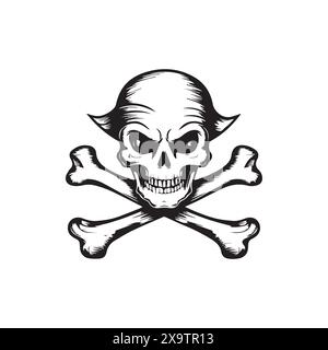 Vector Vintage Totenkopf und Kreuzknochen monochrome Design Stock Vektor