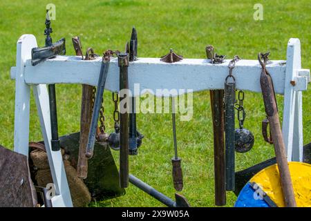 Der mittelalterliche Waffenständer im Joust Cardiff, Großbritannien. Juni 2019 Stockfoto