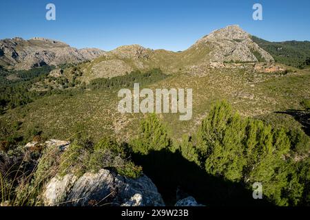 Puig de Galatzó, 1027 Metros de altura y Mola de s'Esclop, 926 Metros , Sierra de Tramuntana, Mallorca, Balearen, Spanien Stockfoto