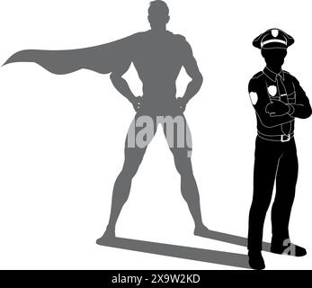 Superheld Police Man Polizist Super Hero Shadow Stock Vektor