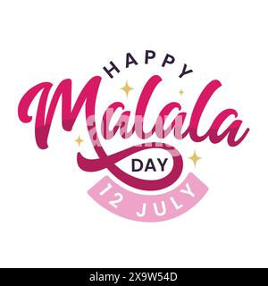 Happy Malala Day Vorlage Design. Malala Day Hand gezeichnete Typografie Illustration. Der 12. Juli wird weltweit als Malala-Tag gefeiert. Malala Yousafzai, Stock Vektor