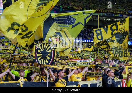 London, England 20240601. Borussia Dortmunds Fans beim Champions-League-Finale zwischen Borussia Dortmund und Real Madrid im Wembley-Stadion. Foto: Svein Ove Ekornesvåg / NTB Stockfoto