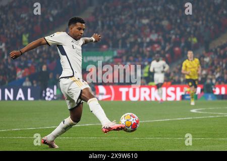 London, England 20240601. Real Madrids Rodrygo im Champions-League-Finale zwischen Borussia Dortmund und Real Madrid im Wembley-Stadion. Foto: Svein Ove Ekornesvåg / NTB Stockfoto