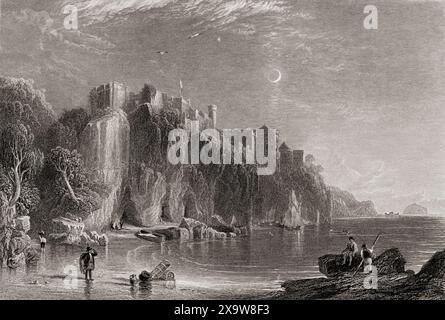 Blick auf Colzean oder Culzean Castle und die Feenbucht, Firth of Clyde, in der Nähe von Maybole, Carrick, South Ayrshire, Schottland. Aus den Werken von Robert Burns, veröffentlicht 1888, Stockfoto