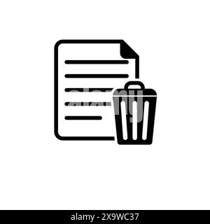 Datei löschen, Papierkorbpapier Dokument Vollflächiger Vektor, isoliert auf weißem Hintergrund. Stock Vektor