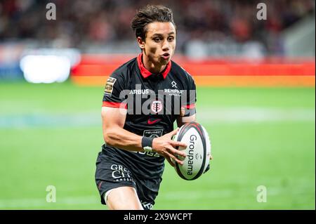 Ange Capuozzo aus Toulouse während der französischen Meisterschaft Top 14 Rugby union Spiel zwischen Stade Toulousain (Toulouse) und Stade Rochelais (La Rochelle) am 2. Juni 2024 im Stadion in Toulouse, Frankreich - Foto Nathan Barange / DPPI Stockfoto