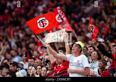 Fans von Toulouse während der französischen Meisterschaft Top 14 Rugby union Spiel zwischen Stade Toulousain (Toulouse) und Stade Rochelais (La Rochelle) am 2. Juni 2024 im Stadion in Toulouse, Frankreich - Foto Nathan Barange / DPPI Stockfoto