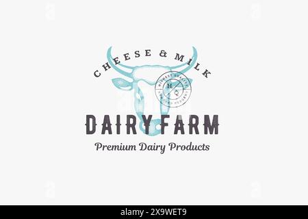 Hand gezeichnetes Logo Kuhkopf Silhouette und moderne Vintage Typografie Retro Stil Vektor Illustration. Logo für Milchmilchemblem, Farm Meat Market PA Stock Vektor