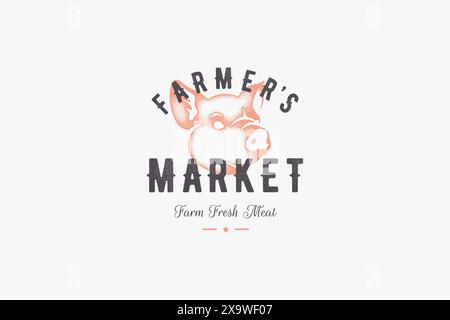 Hand gezeichnetes Logo Schweinekopf Silhouette und moderne Vintage Typografie Retro Stil Vektor Illustration. Logo für Metzgerei, Verpackung für Bauernfleischmarkt A Stock Vektor