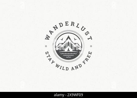 Zitiere Typografie mit handgezeichneten Bergen und Zeltsymbol für Grußkarten oder Poster und andere. Fernweh bleibt wild und frei von Phrasen oder Sprüchen Stock Vektor