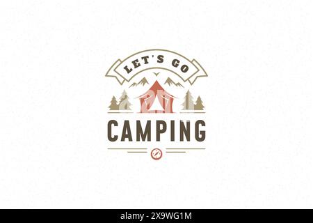 Zitieren Sie Typografie mit handgezeichnetem Campingzelt im Wald Symbol für Grußkarte oder Poster und andere. Gehen wir zum Campen oder Sprüche mit Design el Stock Vektor