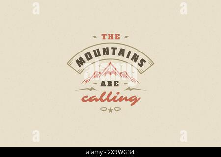Zitiere Typografie mit handgezeichnetem Bergfelssymbol für Grußkarten oder Poster und andere. Die Berge nennen Phrasen oder Sprüche mit Design e Stock Vektor