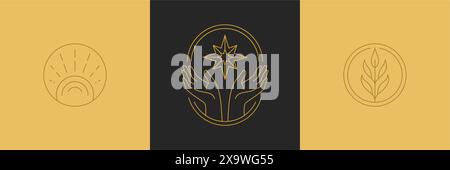 Vektorlinie Dekoration Design Elemente Set - Stern und Gesten Hände Illustrationen einfache minimalen linearen Stil. Kollektion trendige Outline-Grafiken für Stock Vektor