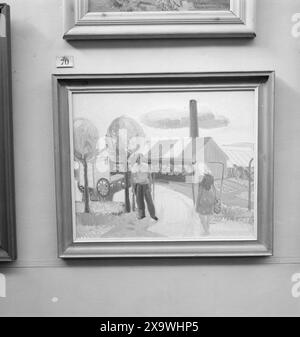 Aktuell 22-1946: Blick aus der Herbstausstellung. Der junge Akademiestudent Olav Fidjeland aus Sarpsborg nannte dieses Bild „Gartneriet“. Es ist hell und freundlich in der Farbe und strahlt Sonne und heißen Sommer. Foto: Aktuell / NTB ***Foto wird nicht verarbeitet*** Stockfoto