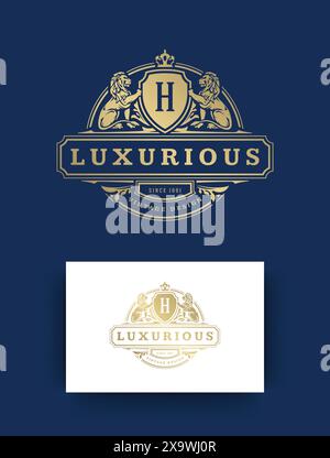 Luxus-Logo-Vorlage Design Vektor-Illustration. Vintage-Vignettenschmuck der Marke Royal Monogramm. Stock Vektor