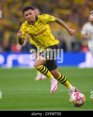 1. Juni 2024: Borussia Dortmund gegen Real Madrid - UEFA Champions League-Finale - Wembley. Jadon Sancho in Aktion. Bild : Mark Pain / Alamy Live News Stockfoto