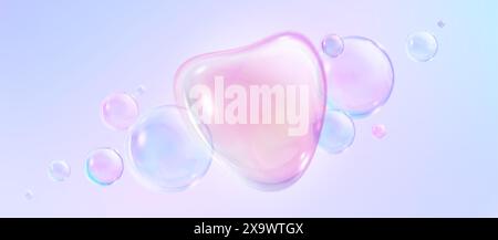 Realistischer rosa Zaubertraum Seifenblase Hintergrund mit Lichtreflexion auf Ball für Spiel. Abstrakte Glaskugel traumhafte Illustration. Wäscheschaum Desi Stock Vektor