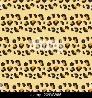 Nahtloses Muster mit Leopardenlinien. Endloser Hintergrund mit Tierfell. Exotisches Wild Repeat Cover. Stilisierte Spots sind einfach als Schleifenschmuck zu sehen. Vektor flach h Stock Vektor