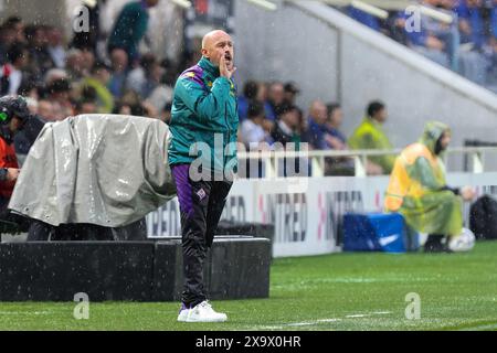 Bergamo, Italien. Juni 2024. Italien, Bergamo, 2. juni 2024: Vincenzo Italiano (Fiorentina Cheftrainer) gibt Ratschläge in der ersten Halbzeit während des Fußballspiels Atalanta BC gegen ACF Fiorentina, Recovery Day 29 Serie A Tim 2023-2024 Gewiss StadiumAtalanta BC gegen ACF Fiorentina, Lega Calcio Serie A Tim Season 2023-2024 Recovery Day 29 im Gewiss Stadion am 2. Juni 2024. (Foto: Fabrizio Andrea Bertani/Pacific Press) Credit: Pacific Press Media Production Corp./Alamy Live News Stockfoto