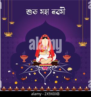 Happy maha Navami Puja Poster Design für Durga Puja Stock Vektor