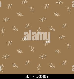 Nahtloses Hintergrundmuster des botanischen Zweigs-Vektors. Hintergrund mit Herbststämmen. Neutrales, warmes Herbstdesign. Verstreute Zweige wiederholen sich. Erdblatt Stock Vektor