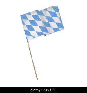 Clipart mit bayerischer Flagge. Handgezeichnete blaue und weiße Diamantformen für Oktoberfest, Bieretiketten, Brauerei, Flyer, Poster, Banner. Element für festliches Design, kulturelle Veranstaltung, Bierfestival Stockfoto