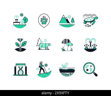 Die Natur erhalten und schützen – Symbole im Liniendesign Stock Vektor