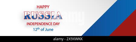 Glücklicher Unabhängigkeitstag Russlands Karte mit blauem und rotem Papierschnitt auf weißem Hintergrund für festliches Nationaljubiläum Russlands, auf dem Stock Vektor