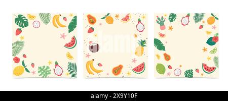 Banner und Poster für Sommerangebote. Satz von Vektorillustrationen für Web- und Social-Media-Banner, Printmaterial, Newsletter-Designs, Coupons, Marketing. Stock Vektor