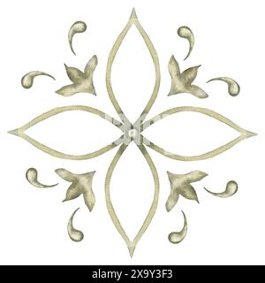 Aquarell Ornament Illustration, handgezeichnete Fliesen Dekoration Clipart Stockfoto