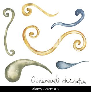 Aquarell Ornament Illustration Set, handgezeichnete Fliesen Dekoration Clipart Stockfoto