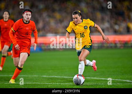 Sydney, NSW, Australien, Hayley Raso (16 Australien) erzielte 2024 im Sydney Olympic Stadium (Accor Stadium) am 3. Juni 2024, Sydney, Australien. (Keith McInnes/SPP) Credit: SPP Sport Press Photo. /Alamy Live News Stockfoto